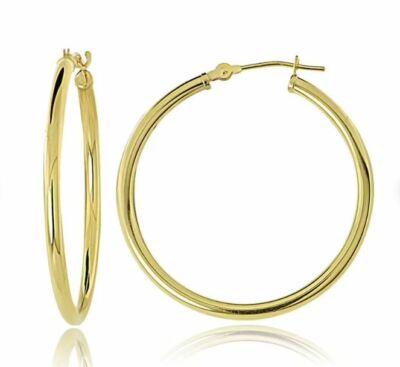 14K Gold Plated 925 Sterling Silver Round French Lock Hoop Earrings 20MM