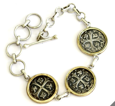 atocha Ship wreak 3 SPAIN COLONIAL PIRATE COIN solid .925 silver BRACELET 6 inch