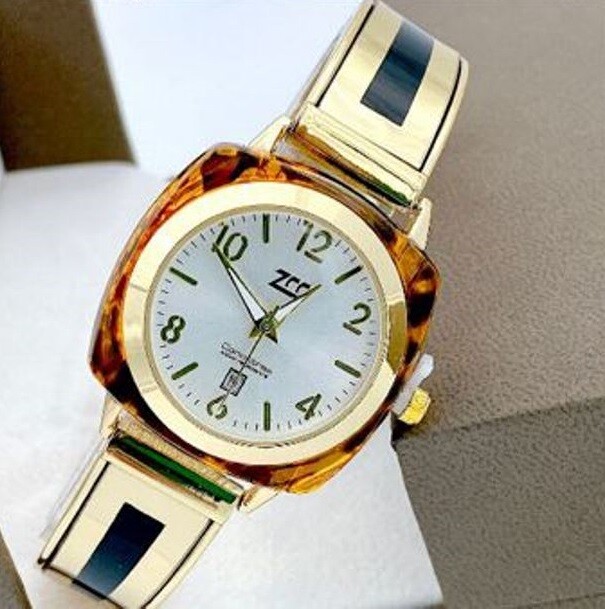 Orologio Polso ZCC 18 Donna Quarzo Acciaio Moda Ambrato Dorato Bianco lac