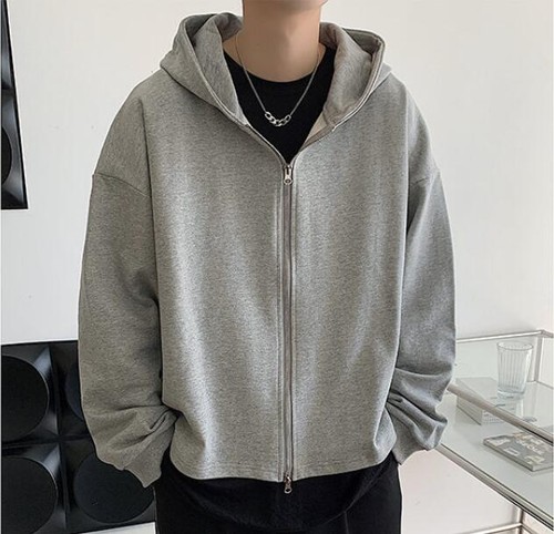 Men's Autumn Fashion Hood Long Sleeve Loose Double Zipper