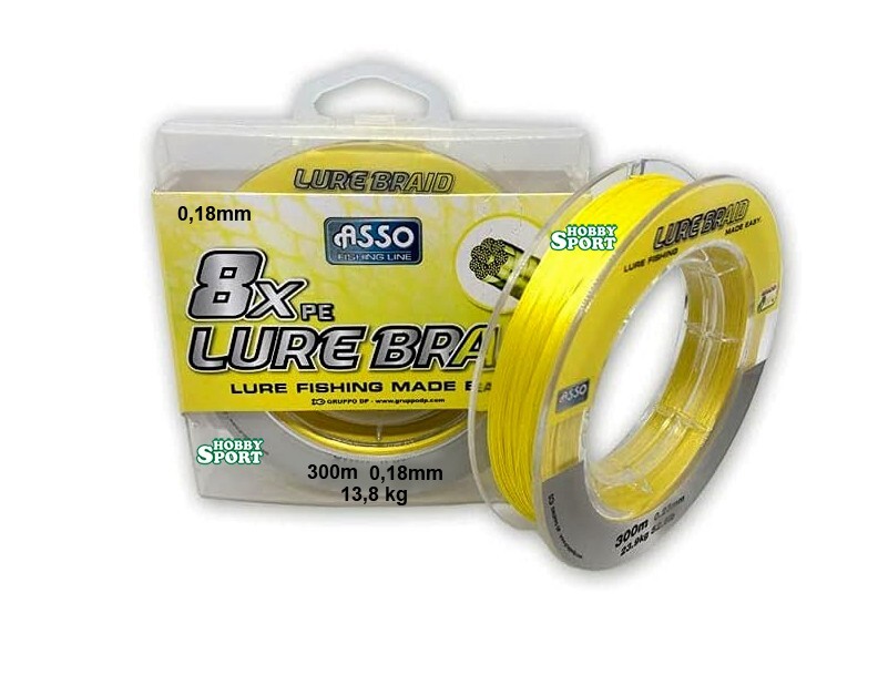 FILO ASSO TRECCIATO 8X PE YELLOW 300 MT DIAM. 0,18 MM LURE BRAID PER SPINNING