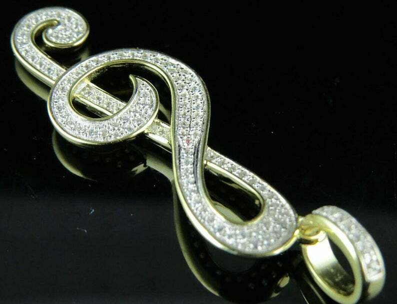 Pre-owned Online0369 Mens 1 Ct Rd Simulated Diamond Musical Notes Charm Pendant Yellow Gold Plated