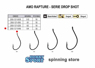 AMI RAPTURE SERIE DROP SHOT SIZE 04 WORM HOOKS  20057040 10 PZ PESCA SPINNING
