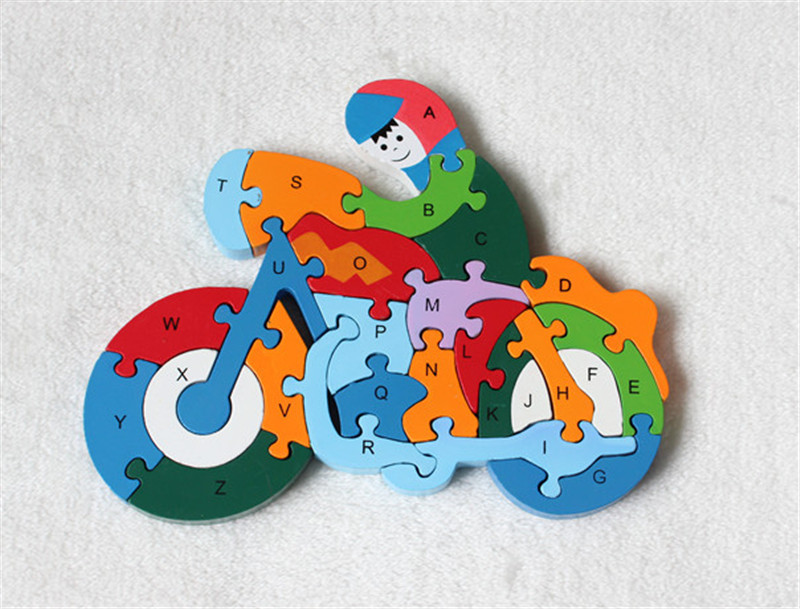 3D Puzzle Legno Forma di Moto Educativo Lettere Numeri Bambini Imparare dfh