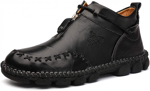 Ankle Length Leather Motorcycle Zipper Or Lace-up