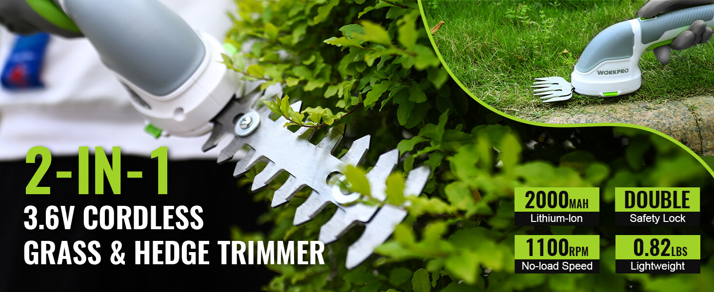 WORKPRO Cordless Grass Shear & Shrubbery Trimmer - 2 in 1 Handheld Electric NEW