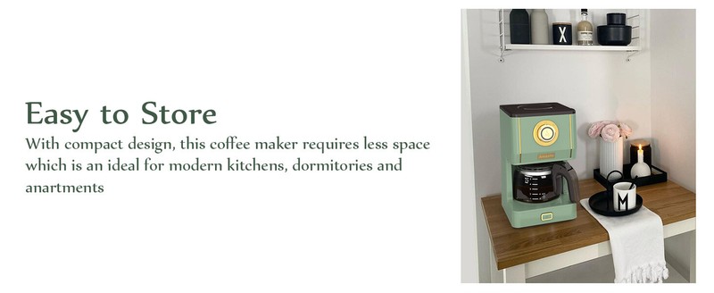Drip Coffee Machine with 25oz Glass Pot - Retro Style Coffee Maker MATCHA GREEN