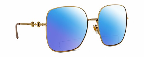 Pre-owned Gucci Gg0879s Womens Polarized Bifocal Reading Sunglasses Gold Pearl 61mm 41 Opt In Blue Mirror