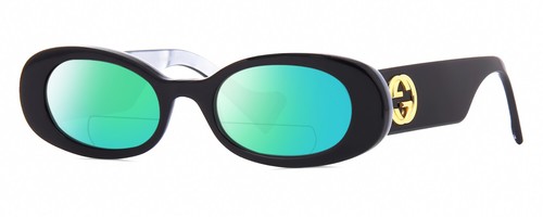 Pre-owned Gucci Gg0517s Womens Polarized Bifocal Sunglasses Black Blue Opal 52mm 41 Option In Green Mirror