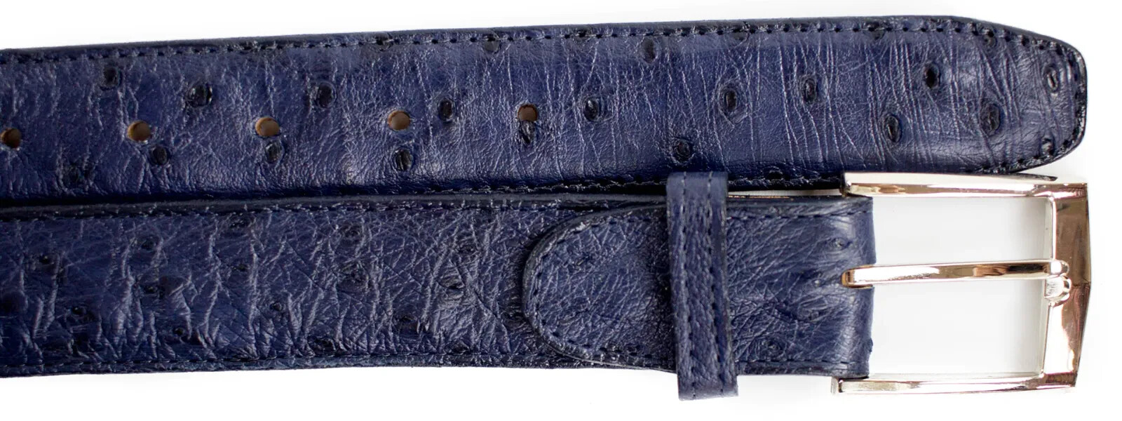 Pre-owned Belvedere Men  Belt Genuine Ostrich Quill Adjustable Size Up To 44 In. 2001 Navy In Blue