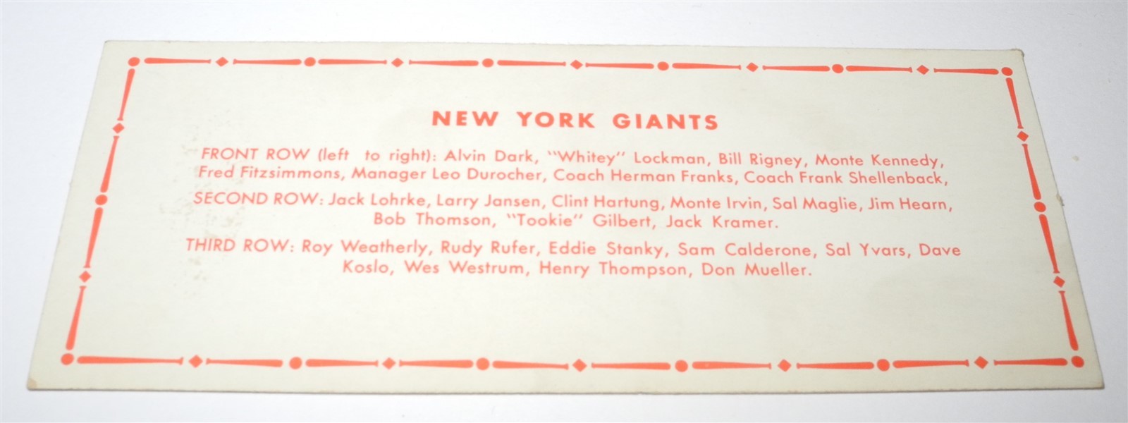 1951 Topps Teams New York Giants National League Champions Undated Picture Photo