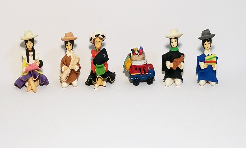 Ecuador Folk Art Clay Figurines lot 6 Hand Crafted with Fruit Van Bus Guayaquil