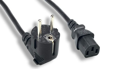 6ft Black European Schuko CEE7/7 to IEC320 C13 Angled Power Cord 16A 250V
