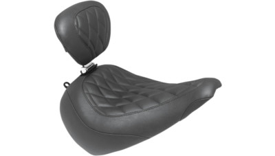 Mustang Wide Tripper Solo Black Diamond Stitch Harley Seat W/Backrest 18-23 F...