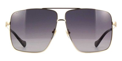 Pre-owned Gucci Gg1087s 001 Sunglasses Gold Frame Grey Lenses 63 Mm In Gray