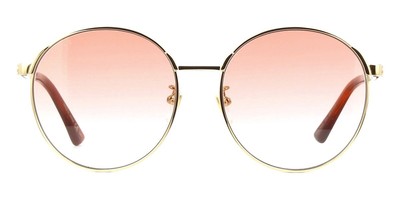 Pre-owned Gucci Gg0206sk 004 Sunglasses Gold Frame Orange Gradient Lenses 58mm In Pink