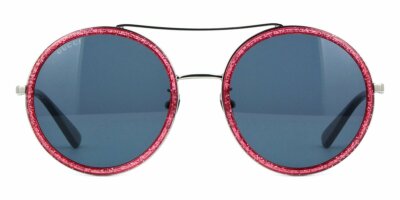 Pre-owned Gucci Gg 0061s 007 Glittered Pink Silver/ Blue Lens Round Sunglasses Italy