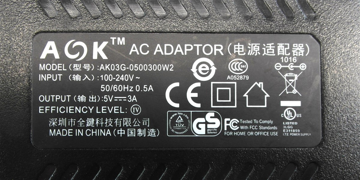 Genuine AOK Charger AC Adapter Power Supply AK03G-0500300W2 5V 3A 15W