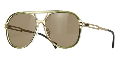 Pre-owned Gucci Gg1104s 003 Sunglasses Green Gold Frame Brown Lenses 61 Mm