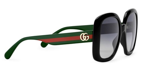 Pre-owned Gucci Gg0713s 006 Black Gold Green Red Gray Gradient Lens Women Sunglasses Large