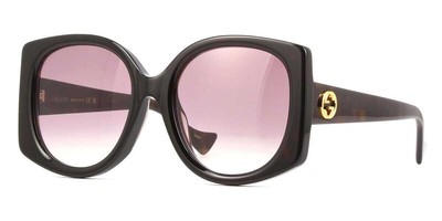 Pre-owned Gucci Gg1257sa-003 Havana Havana Red Sunglasses