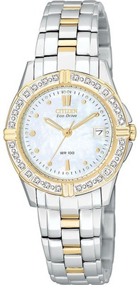 Pre-owned Citizen Ew1394-54d Eco-drive Miramar Diamond Mother-of-pearl Dial Watch $475 In Light Gray