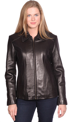 Pre-owned Zealand Women's Scuba Front Zipper Leather Jacket  Lamb Skin Very Soft In Black