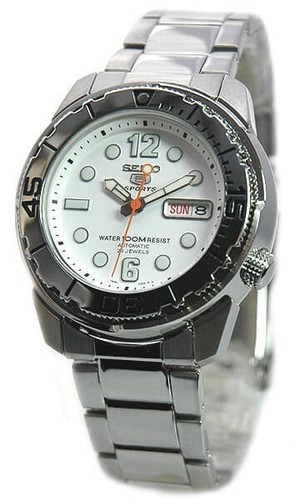Pre-owned Seiko 5 Sports Snzf03 Snzf03k1 Automatic White Dial Stainless Steel Watch