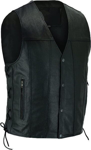 F$L HERREN LAMMLEDER WESTE WESTERN WESTE MANTEL KLASSISCH SCHWARZ JACKE -MVK01