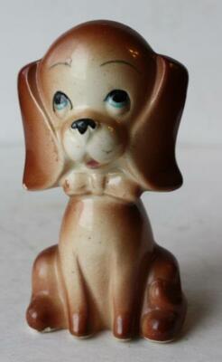 Puppy Dog Figurine Bow Tie Ceramic Porcelain Hand Painted Cartoon Comic Style --