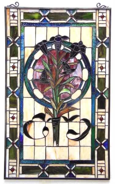  Stained Glass Window Pane Tulip Design 20" Wide x 32" Tall