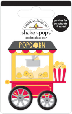 Doodlebug Stickers Shaker-Pop 3D What's Poppin' Old Fashioned Popcorn Cart Faces