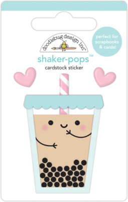 Doodlebug Stickers Shaker-Pop 3D Sweet Tea Cup Straw Happy Face Hearts