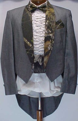 GRAY GREY MOSSY OAK CAMO CAMOUFLAGE TAIL TUXEDO SMOKING JACKET  MENS SIZES 44-58