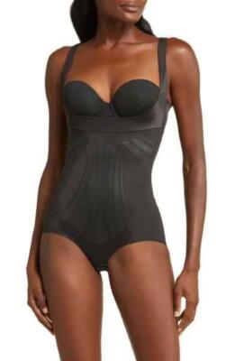 NEW! $68 MIRACLESUIT ''MODERN MIRACLE'' OPEN BUST FIRM CONTROL BRIEF BLACK SIZE S