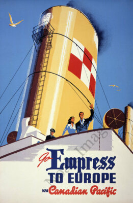 Empress to Europe vintage cruise travel poster repro 12x18