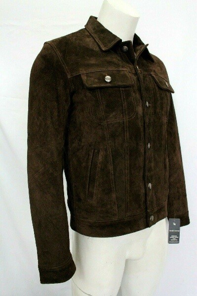 F$L KLASSISCHE HERREN SCHAFFELL WILDLEDER LEDERJACKE BIKER BROWN LUXUS EINFARBIG