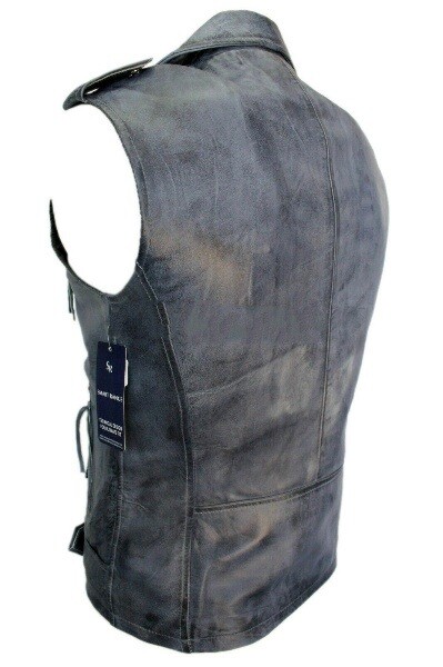 F$L HERREN LAMMLEDER WESTE MANTEL KLASSISCH REISSVERSCHLUSS GRAU JACKET-028