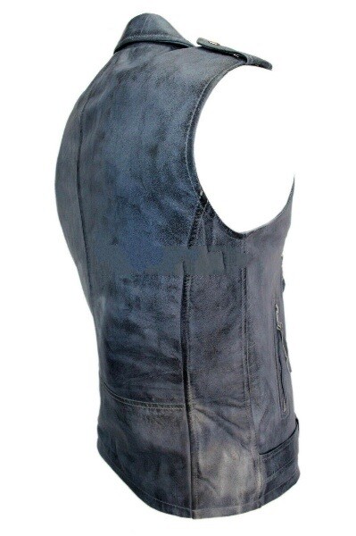 F$L HERREN LAMMLEDER WESTE MANTEL KLASSISCH REISSVERSCHLUSS GRAU JACKET-028