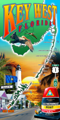 Key West Florida Collage Beach Towel 30''x60''