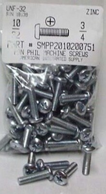 #10-32x3/4 Pan Head Phillips Machine Screws Steel Zinc Plated (50)