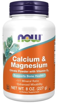 Now Foods Порошок цитрата Cal-Mag с витамином D, соотношение 1:1, 8 унций порошка