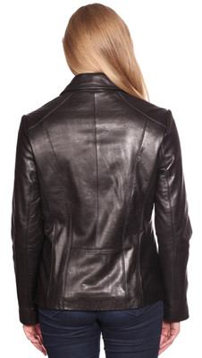 Pre-owned Zealand Women's Scuba Front Zipper Leather Jacket  Lamb Skin Very Soft In Black