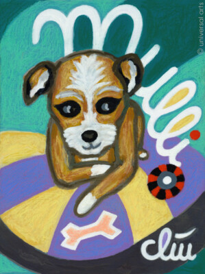 JACQUELINE DITT - Young Mulli in Play Mood A4 DRUCK nach Gemälde Hund dog