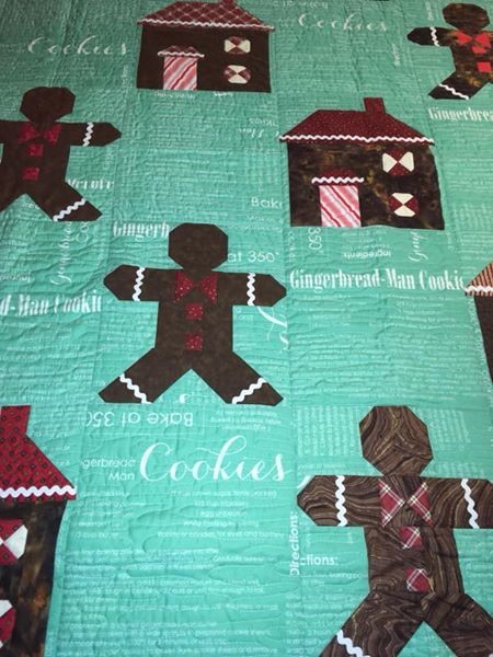 Handmade Quilt, Christmas Gingerbread Man, cute in green, brown & reds