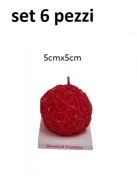 Set 6 Pezzi Candela Sferica Sfera Rossa Con Roselline Lumino Decorazione bal