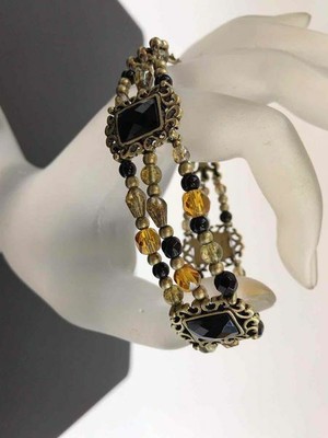 Premier Designs Three Tier Beaded Faceted Panel Bracelet  Necklace Set