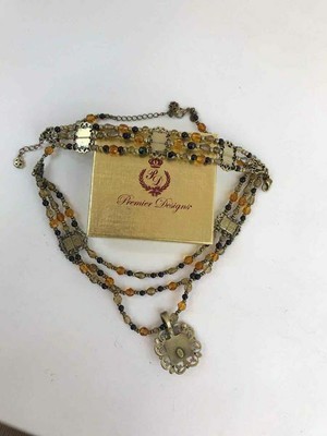 Premier Designs Three Tier Beaded Faceted Panel Bracelet  Necklace Set