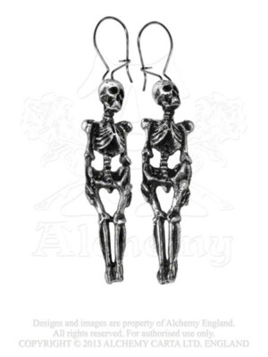 SteamPunk Victorian Alchemy Gothic Pewter Skeleton Earrings, NEW UNUSED