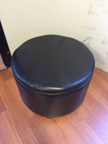 Black High Quality PU Leather Round Storage Ottoman ...